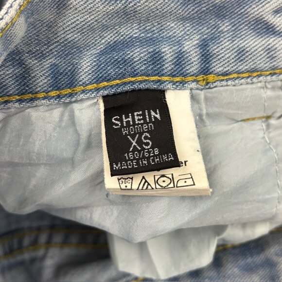 Shein Distressed Straight Smilie Faces Women's size XS Medium Blue Denim jeans - Picture 2 of 4